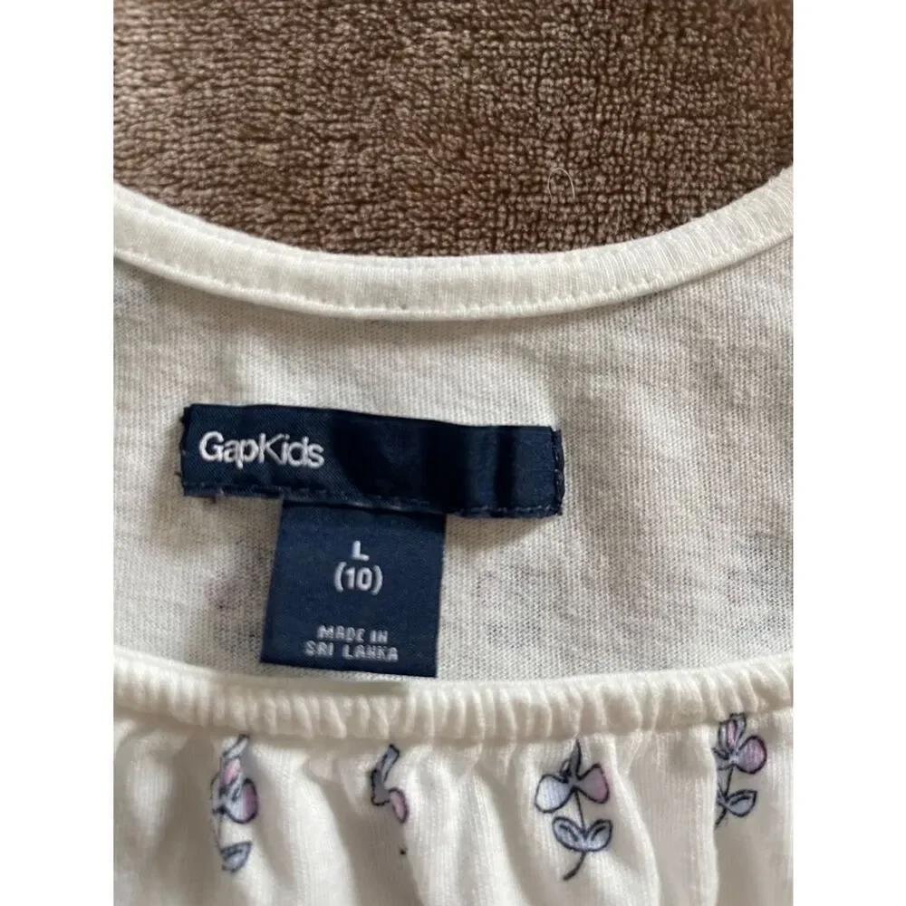 GAP Kids Girls Cream Tank Top with Blue Floral Print and Faux Tie Straps Size L